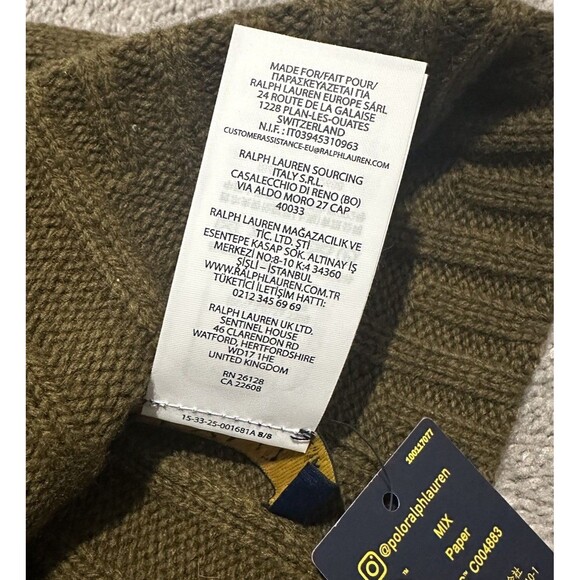 Polo Ralph Lauren Ribbed Cuff Beanie One Size Green Wool Blend Pony Logo Preppy - Picture 6 of 8